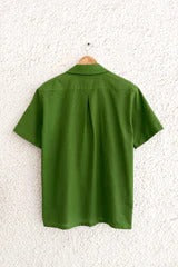 Shirtek Premium Olive Green Cuban Collar Geometric Embroidered Casual Half Sleeve Shirt for Men