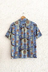 Shirtek Premium Blue Vintage Paisley Print Cuban Collar Casual Half Sleeve Shirt for Men