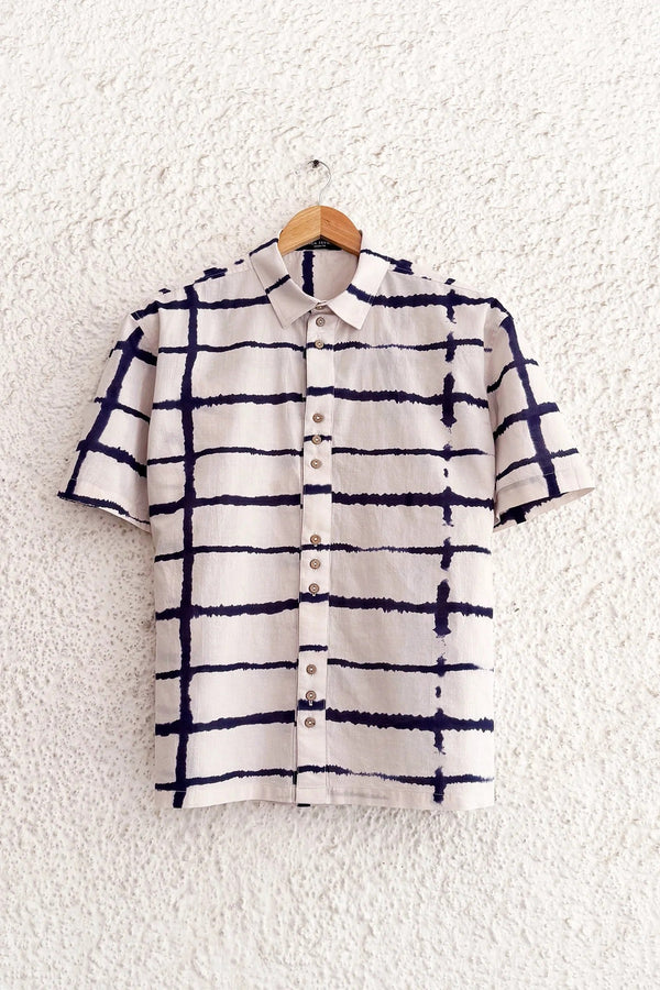 Shirtek Premium Beige Abstract Check Print Casual Half Sleeve Shirt for Men