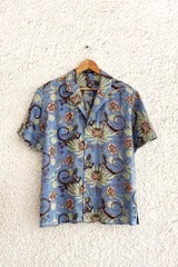 Shirtek Premium Blue Vintage Paisley Print Cuban Collar Casual Half Sleeve Shirt for Men