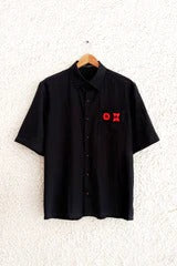 Shirtek Premium Black Minimal Embroidered Casual Half Sleeve Shirt for Men