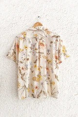 Shirtek Premium Beige Botanical Print Cuban Collar Casual Half Sleeve Shirt for Men