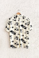 Shirtek Premium Cream Floral Print Cuban Collar Casual Half Sleeve Shirt for Men